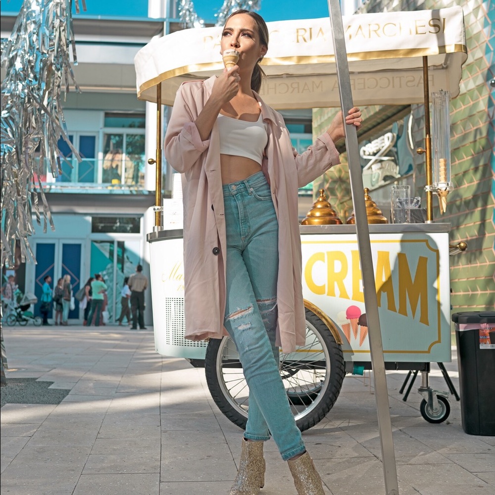 Nude Pink Flowy Trench Jacket - Picture 2 of 7